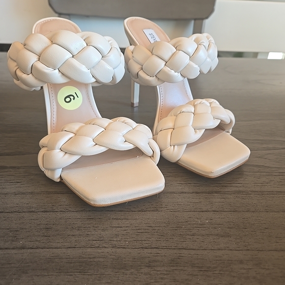 Braided Double-Strap High Heel Sandals - Cream